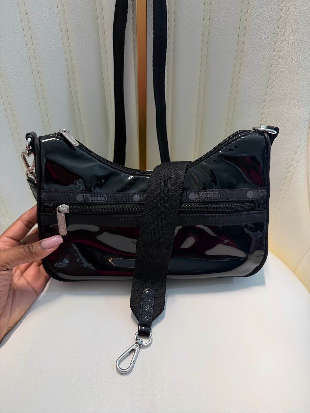 Lesportsac Black Patent Crossbody with Wide Strap